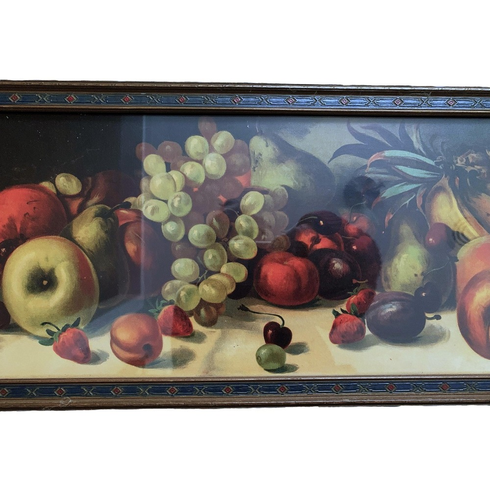 Antique c 1900s J. Califano Fruit Still Life Yard Long Litho Carved Wood Frame - Picture 4 of 13